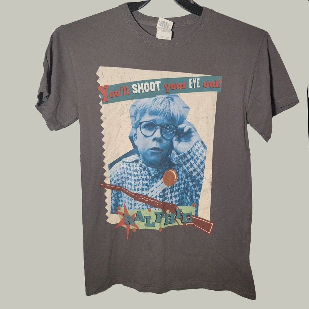 A Christmas Story You'll Shoot Your Eye Out Kid Graphic Tshirt  Size Small  Gray